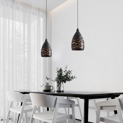 Moderne LED-hanglamp, industriële hol gesneden kroonluchter, plafondlamp metalen kooi hanger zwarte lampenkap E27 lamp voor woonkamer keuken hal restaurant loft café bar