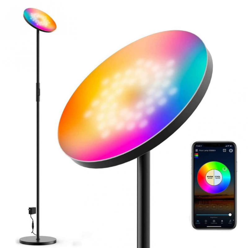 Dimbare LED-vloerlamp 24W/2000LM Staande lamp WiFi RGB-hoeklamp Lamp APP Afstandsbediening Vloerlampen voor woonkamer, slaapkamer, kantoor, compatibel met Smart Home-apparaten