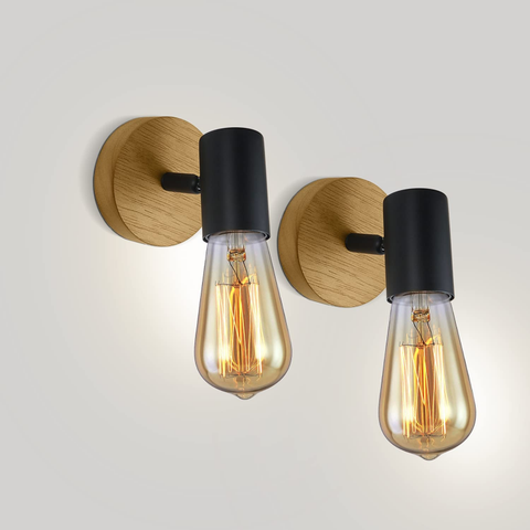 2 stuks binnenwandlamp vintage houten wandlamp voor slaapkamer, woonkamer, hal, entree E27-basis