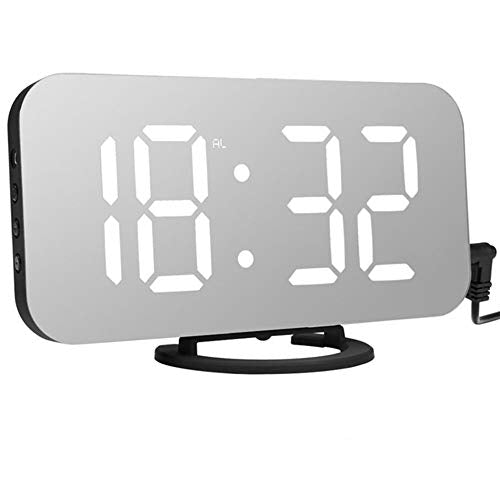 Moderne digitale wekker met USB-poort en spiegel - decoratieve klok voor wandtafel of bureau - wit lettertype