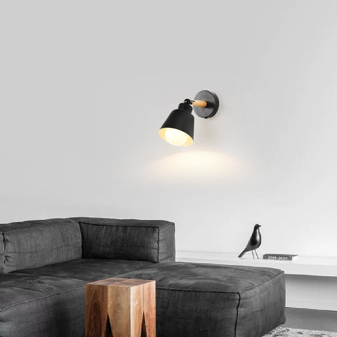 Retro binnenwandlampen, vintage industriële E27 wandlamp, metalen houten wandspots voor slaapkamer, balkon, gang, keuken, trap (zwart)