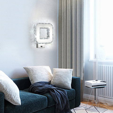 Kristallen wandlamp voor binnen, 12W, 1080lm, moderne LED-kristallen wandlamp, decoratie wandlamp voor slaapkamer, eetkamer, foyer, koel wit 6000K