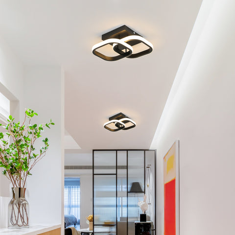 LED-plafondlamp Driekleurig licht Zwart plafondlamp Dubbel vierkant ontwerp Aluminium en smeedijzeren plafondverlichting Woonkamerlamp