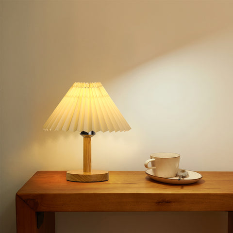 Bureaulamp, E27 houten geplooide tafellamp, mini creatief sfeerlicht voor slaapkamer
