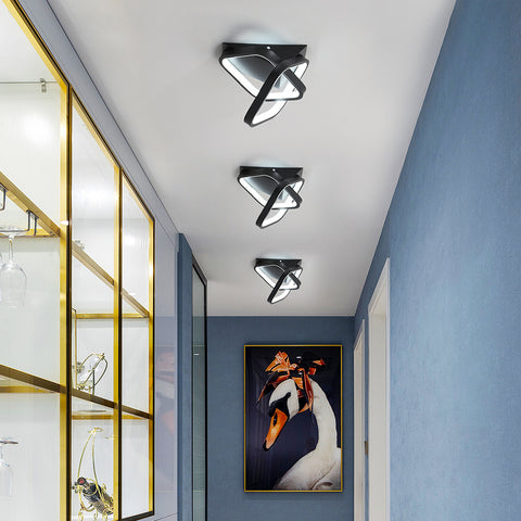 Moderne LED-plafondlamp 24W, 2 schuine vierkante plafondlampen in aluminium, zwart metalen plafondlamp, voor gangingang balkon, koel wit licht / 6500K