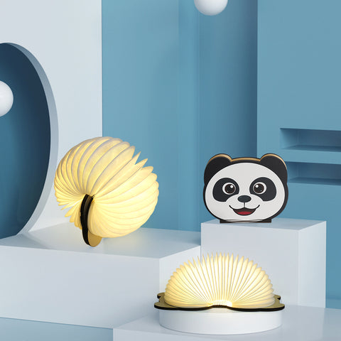 Goeco LED-opvouwbare boeklamp, veelkleurige cartoon Panda-nachtverlichting, USB-oplaadbare opvouwbare klaplamp voor