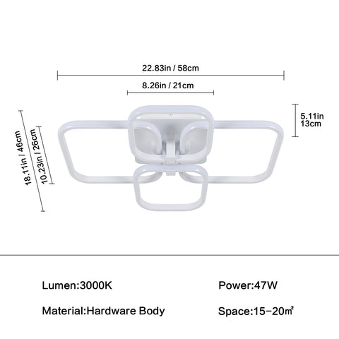 LED-plafondlamp, moderne woonkamer plafondlamp, driekleurig licht 3000K, eenvoudig vierkant wit plafondlamparmatuur voor slaapkamer kantoorkamer, 58X46CM