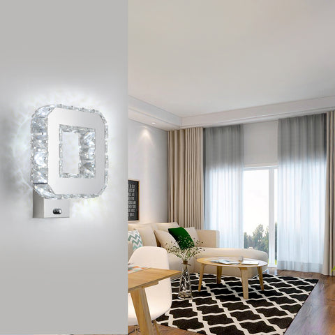 Kristallen wandlamp voor binnen, 12W, 1080lm, moderne LED-kristallen wandlamp, decoratie wandlamp voor slaapkamer, eetkamer, foyer, koel wit 6000K