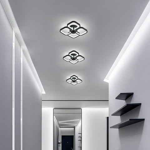 Led-plafondlamp, moderne rechthoekige metalen acryl plafondlamp 32W kroonluchter plafondlamp, dia 24CM kantoorplafondlamp voor slaapkamer, woonkamer, eetkamer, hal zwart