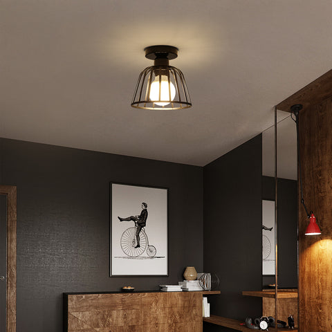 Retro industriële metalen plafondlamp, vintage plafondlamp, E27 plafondverlichting, voor hal, woonkamer, slaapkamer, café, restaurant, kamer (lamp niet inbegrepen)