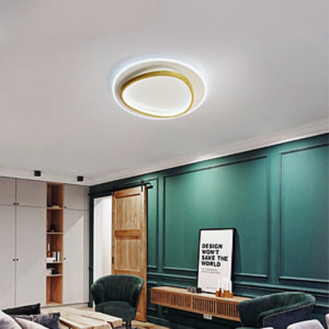 Moderne LED-plafondlamp, 40W 2700-6500K dimbare LED-plafondlamp met afstandsbediening, ronde, halfverzonken plafondverlichting voor slaapkamer, woonkamer, kantoor, studeerkamer (Ø40CM, wit en goud)