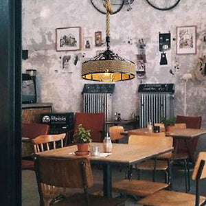 GOECO Henneptouw Kroonluchter, Retro Zwart Metalen Hanglamp, Landelijke Hangende Kroonluchters, Hal Plafondlamp E27 Verlichtingsarmatuur voor Woonkamer Slaapkamer Versieren Huis 220V