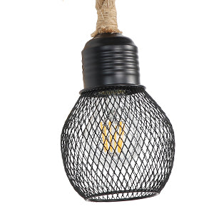 GOECO Vintage industriële wandlamp, retro rustieke houten wandlamp, zwarte metalen kooi lampenkap, henneptouw hangende wandverlichting (geen lampen)