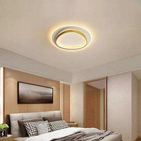 Moderne LED-plafondlamp, 40W 2700-6500K dimbare LED-plafondlamp met afstandsbediening, ronde, halfverzonken plafondverlichting voor slaapkamer, woonkamer, kantoor, studeerkamer (Ø40CM, wit en goud)
