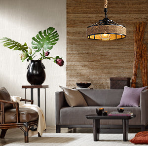 GOECO Henneptouw Kroonluchter, Retro Zwart Metalen Hanglamp, Landelijke Hangende Kroonluchters, Hal Plafondlamp E27 Verlichtingsarmatuur voor Woonkamer Slaapkamer Versieren Huis 220V