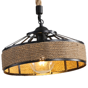 GOECO Henneptouw Kroonluchter, Retro Zwart Metalen Hanglamp, Landelijke Hangende Kroonluchters, Hal Plafondlamp E27 Verlichtingsarmatuur voor Woonkamer Slaapkamer Versieren Huis 220V
