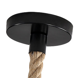 GOECO Henneptouw Kroonluchter, Retro Zwart Metalen Hanglamp, Landelijke Hangende Kroonluchters, Hal Plafondlamp E27 Verlichtingsarmatuur voor Woonkamer Slaapkamer Versieren Huis 220V