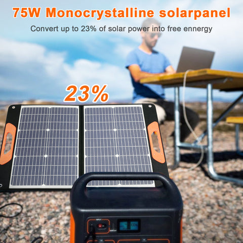 75W opvouwbaar draagbaar zonnepaneel 3 poorten DC/PD 45W/QC3.0/USB Compatibel met de meeste draagbare zonnegeneratoren/krachtcentrales/telefoons/laptops voor reizen/kamperen/camper