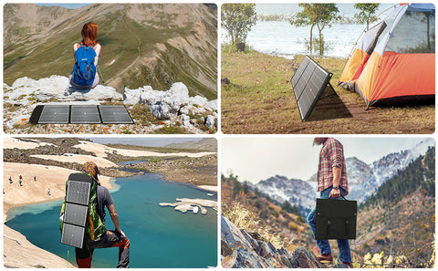 75W opvouwbaar efficiënt MonocBN zonnepaneel, opvouwbare reistas voor buitenoplader met 3 DC / USB / TYPE-C zonnepanelen