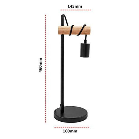 Tafellamp, retro design leeslamp, hout en metaal, kantoor- en slaapkamerverlichting, bedlamp, voor E27 LED-lamp 10W Max (zwart)