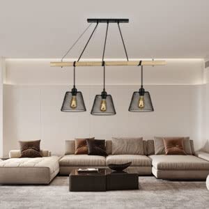 3 lampen vintage industriële hanglamp, gesplitste houten kroonluchter hangend met industrieel ontwerp, industriële woonkamerkroonluchter met E27-aansluiting, stalen hanglamp voor eetkamer