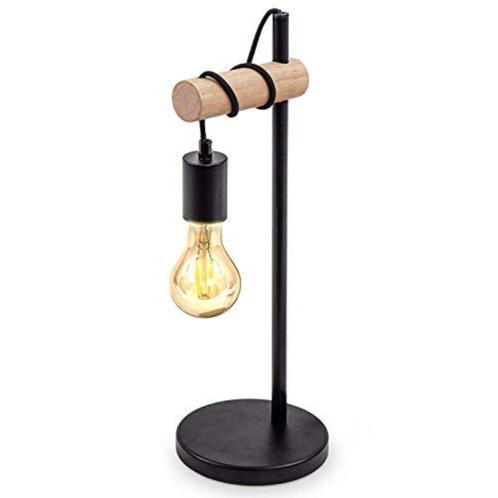 Tafellamp, retro design leeslamp, hout en metaal, kantoor- en slaapkamerverlichting, bedlamp, voor E27 LED-lamp 10W Max (zwart)