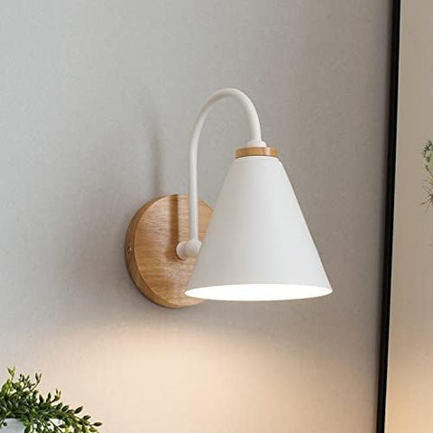 Scandinavisch houten nachtkastje met 5W E27 lamp (warm wit) Voor slaapkamer, woonkamer, hal, entree Wit