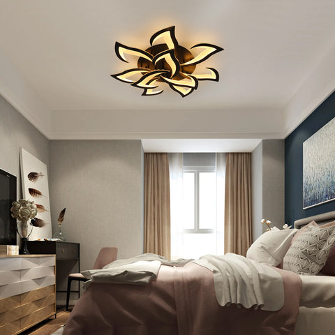 Dimbare led-plafondlamp, zwarte moderne plafondlamp met afstandsbediening, 84W creatieve acrylbloemblaadjes kroonluchter verlichtingsarmatuur plafondlamp voor woonkamer, slaapkamer, hal, eetkamer, keuken, Φ82cm