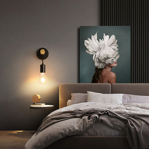 Vintage wandlamp, retro industriële houten design wandspot, E27-aansluiting 10 watt max, binnenverlichting voor woonkamer slaapkamer eetkamer gang bar zwart (zonder lamp)