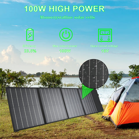 Geoptimaliseerde titel in het Frans: 100 W, 18 V opvouwbare zonnelader, draagbare tas voor buitenactiviteiten