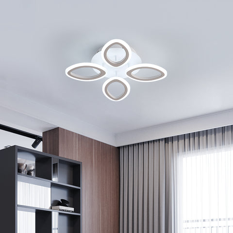 Moderne dimbare LED-plafondlamp 40W, bloemvorm design plafondlamp, acryl metalen bloemblaadje kroonluchter met afstandsbediening geschikt voor slaapkamers, trappen, gangen, balkons, gangpaden (4 lampen)