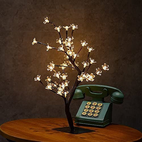 45 cm LED-verlichte boom met 48 kersenbloesems, LED-verlichting, voor Kerstmis, Binnen, Decoratie, Kantoor, Nachtkastje, Warm Wit