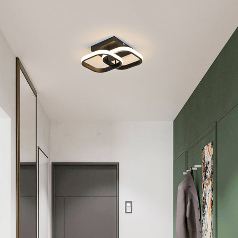 LED-plafondlamp Driekleurig licht Zwart plafondlamp Dubbel vierkant ontwerp Aluminium en smeedijzeren plafondverlichting Woonkamerlamp