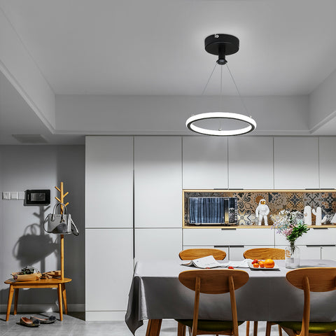 Moderne Led Ring Hanglamp 32W Moderne Led Eettafel Hanglamp Acryl Led Kroonluchter, 220V, 22CM Led Kroonluchter Plafondlamp Voor Woonkamer, Eetkamer, Hal, Café, Bar, Zwart