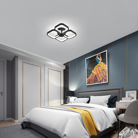 Led-plafondlamp, moderne rechthoekige metalen acryl plafondlamp 32W kroonluchter plafondlamp, dia 24CM kantoorplafondlamp voor slaapkamer, woonkamer, eetkamer, hal zwart