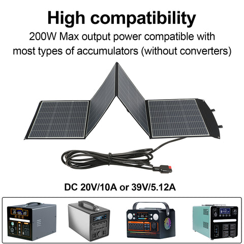 200W zonnepaneel - monokristallijn vermogen, DC 20V/10A of 39V/5,12A uitgang, 3-laags