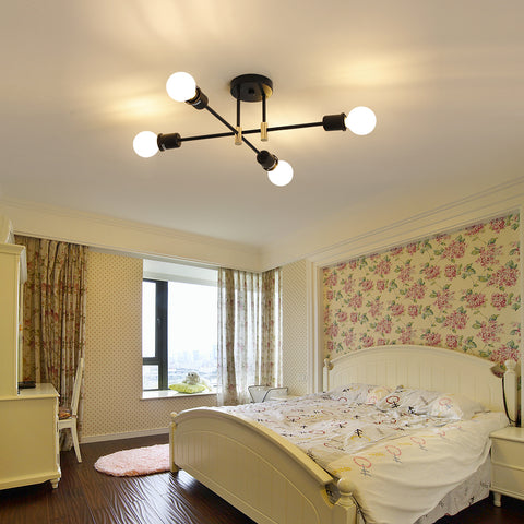 Moderne Sputnik-kroonluchter, industriële hanglamp met 4 lampen, E27 semi-inbouw plafondlamp voor eetkamer, woonkamer, keuken, kantoor, café, restaurant (lamp niet inbegrepen)