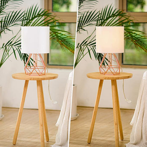Lampenkap moderne tafellamp voor slaapkamer, woonkamer kooilamp met verchroomde afwerking en witte kap (rosé goud) Lampen niet inbegrepen