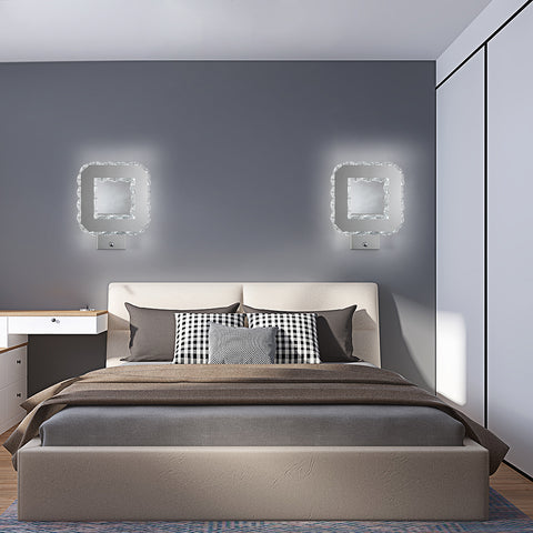 Kristallen wandlamp voor binnen, 12W, 1080lm, moderne LED-kristallen wandlamp, decoratie wandlamp voor slaapkamer, eetkamer, foyer, koel wit 6000K