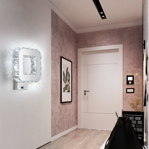 Kristallen wandlamp voor binnen, 12W, 1080lm, moderne LED-kristallen wandlamp, decoratie wandlamp voor slaapkamer, eetkamer, foyer, koel wit 6000K