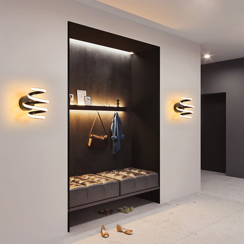 Led-wandlamp 21W Zwart Spiraal Eenvoudig Modern Creativiteit Aluminium Metaal Wandlamp 3000K Binnenwandlamp Geschikt voor slaapkamer, gang, woonkamer, bar