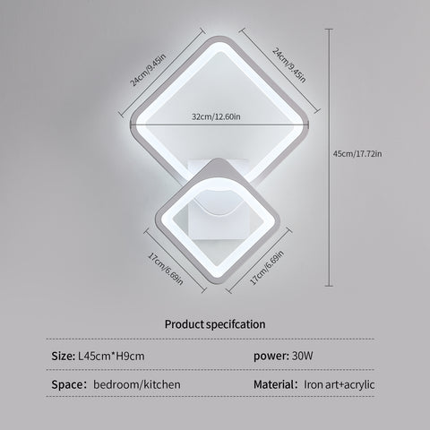 32W binnenwandlamp, witte LED-wandlamp, vierkant draaibaar, voor binnentrappen woonkamer slaapkamer