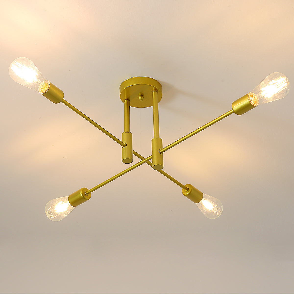 Lámpara de techo industrial, lámpara de techo retro, candelabros LED modernos de metal E27 dorado de 4 lámparas para dormitorio, sala de estar, cocina, oficina, cafetería, restaurante