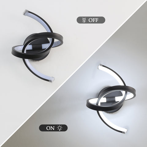 Binnenwandlamp, 19W gebogen design LED-wandlampen, moderne acryl wandlamp voor slaapkamer, woonkamer, hotel, trap, gangpad, zwarte kleur, koel wit licht