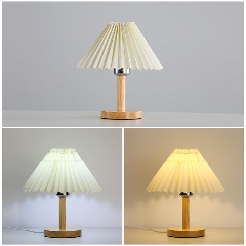 Bureaulamp, E27 houten geplooide tafellamp, mini creatief sfeerlicht voor slaapkamer