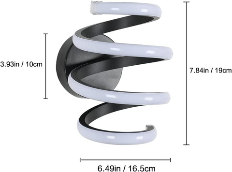 Moderne LED-wandlamp spiraalvorm wandlamp koel wit 6000K voor slaapkamer, woonkamer, hal, entree zwart