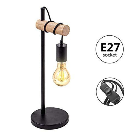 Tafellamp, retro design leeslamp, hout en metaal, kantoor- en slaapkamerverlichting, bedlamp, voor E27 LED-lamp 10W Max (zwart)