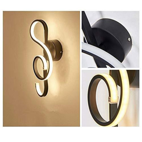 Moderne LED-wandlamp Creatieve binnenwandlamp, muzieknootvorm, 22W LED-strip Minimalistische aluminium kunstdecoratie voor slaapkamer, trap, woonkamer, café, 3000K zwart