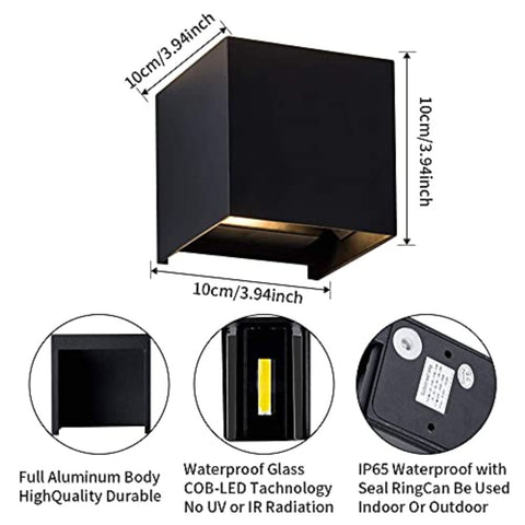 2 stuks buiten LED-wandlampen, 12W binnenwandlampen met verstelbare hoek buitenmuurverlichting, waterdichte IP65 moderne wandlamp voor woonkamer, slaapkamer (zwart) warm wit 3000K