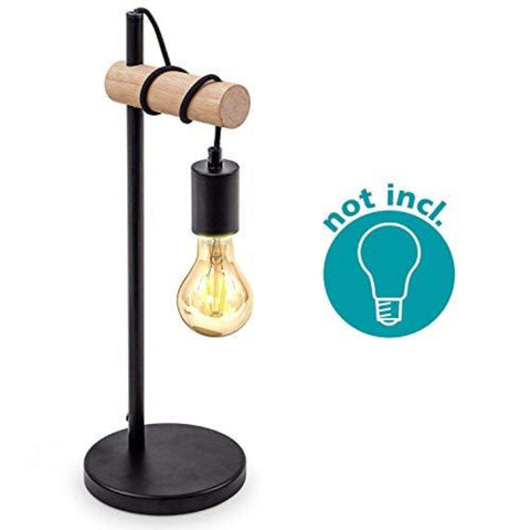 Tafellamp, retro design leeslamp, hout en metaal, kantoor- en slaapkamerverlichting, bedlamp, voor E27 LED-lamp 10W Max (zwart)